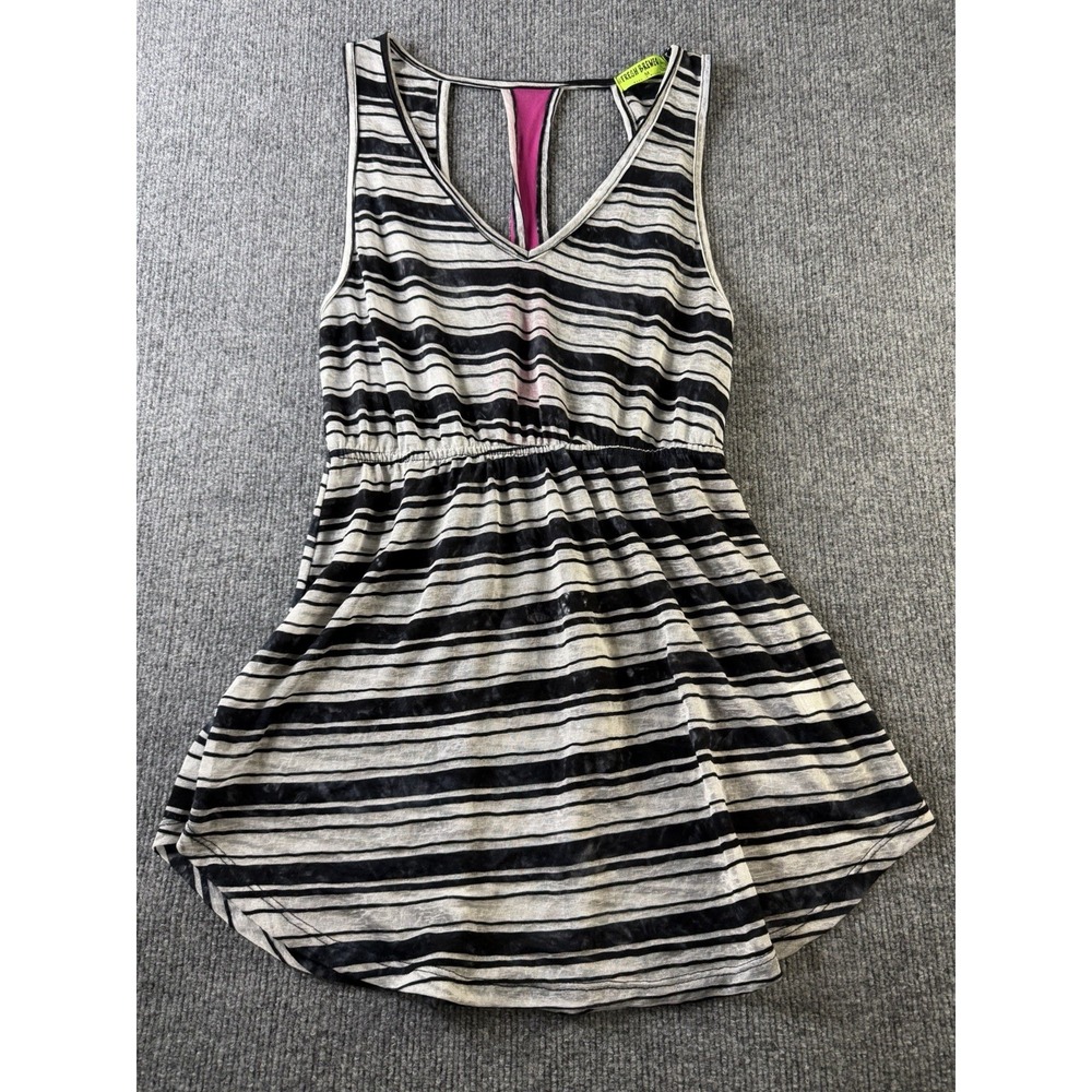 Fresh Brewed Womens M Striped Tunic Tank Top Gray Black‎ Racerback Stretch